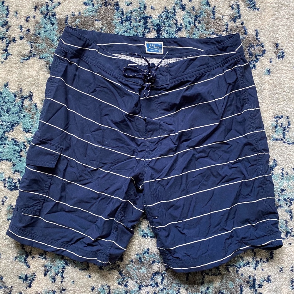 J Crew Board Short Bathing Suit Navy Stripes S33